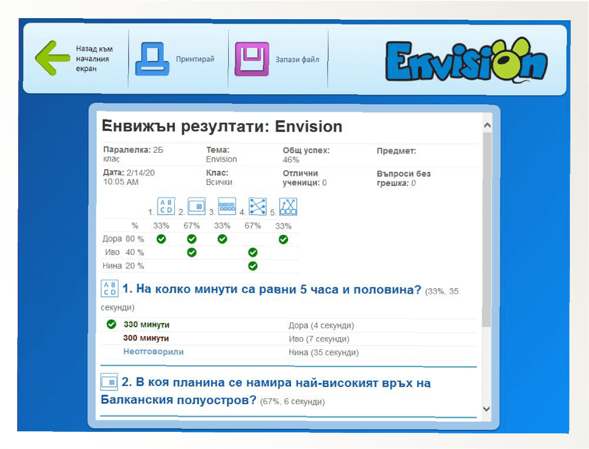 Резултати — преди